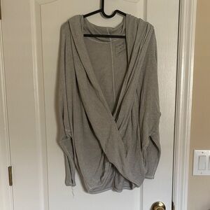 Free People Gray 3/4 Sleeve Twist Draped Top